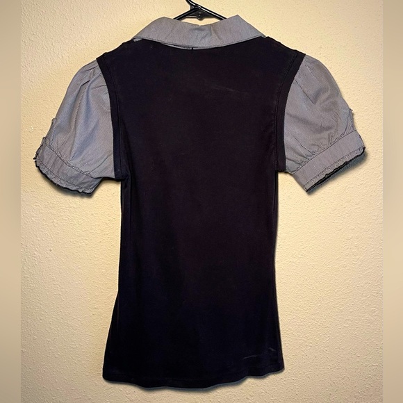 Layered Striped Short Sleeve Collar Top - Picture 4 of 5